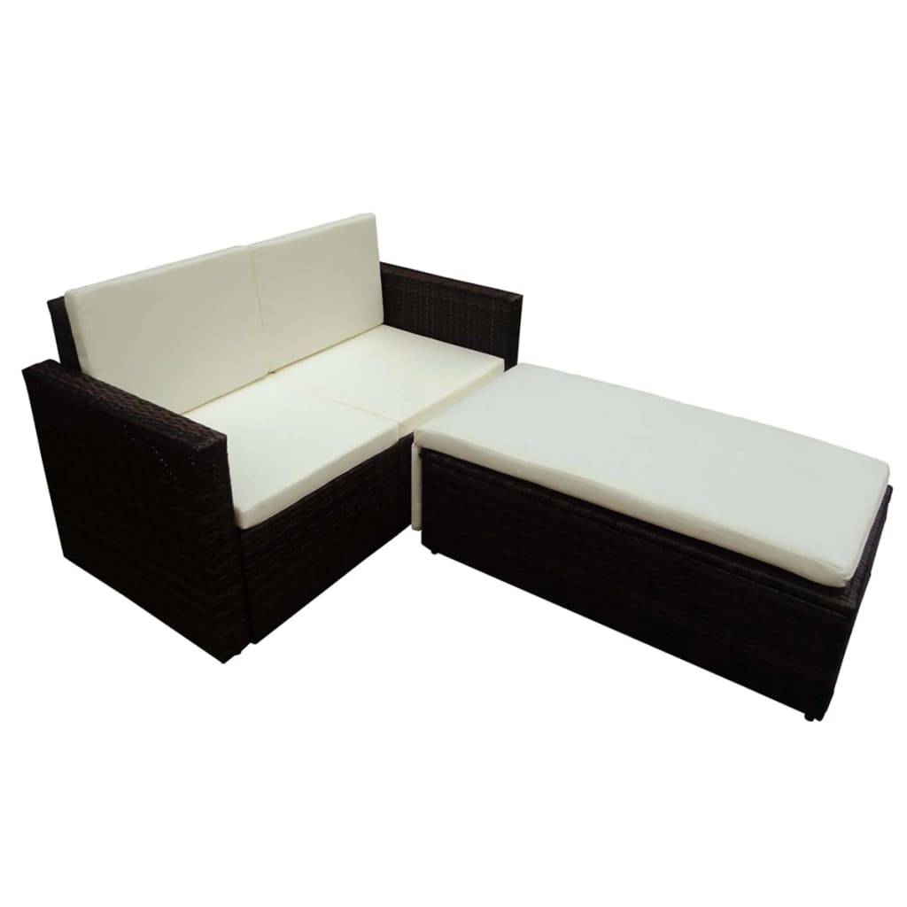 vidaXL 2-tlg. Garten-Lounge-Set mit Kissen Poly Rattan Braun