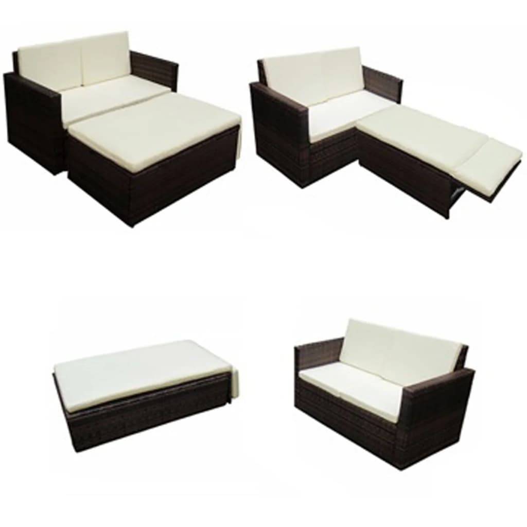 vidaXL 2-tlg. Garten-Lounge-Set mit Kissen Poly Rattan Braun