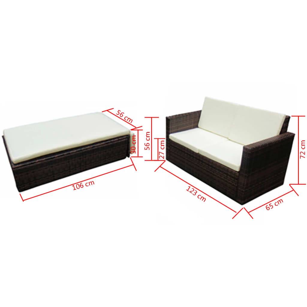 vidaXL 2-tlg. Garten-Lounge-Set mit Kissen Poly Rattan Braun