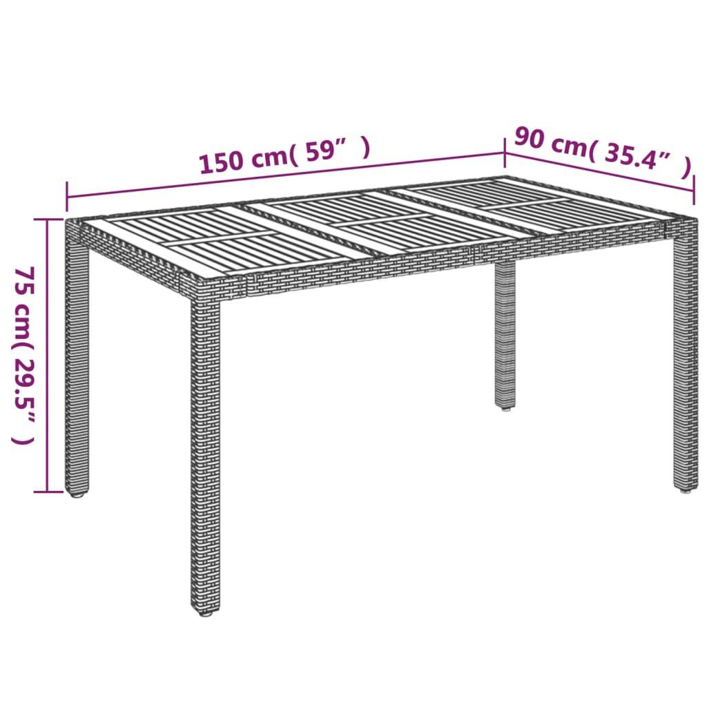 vidaXL Gartentisch mit Holzplatte Grau 150x90x75 cm Poly Rattan