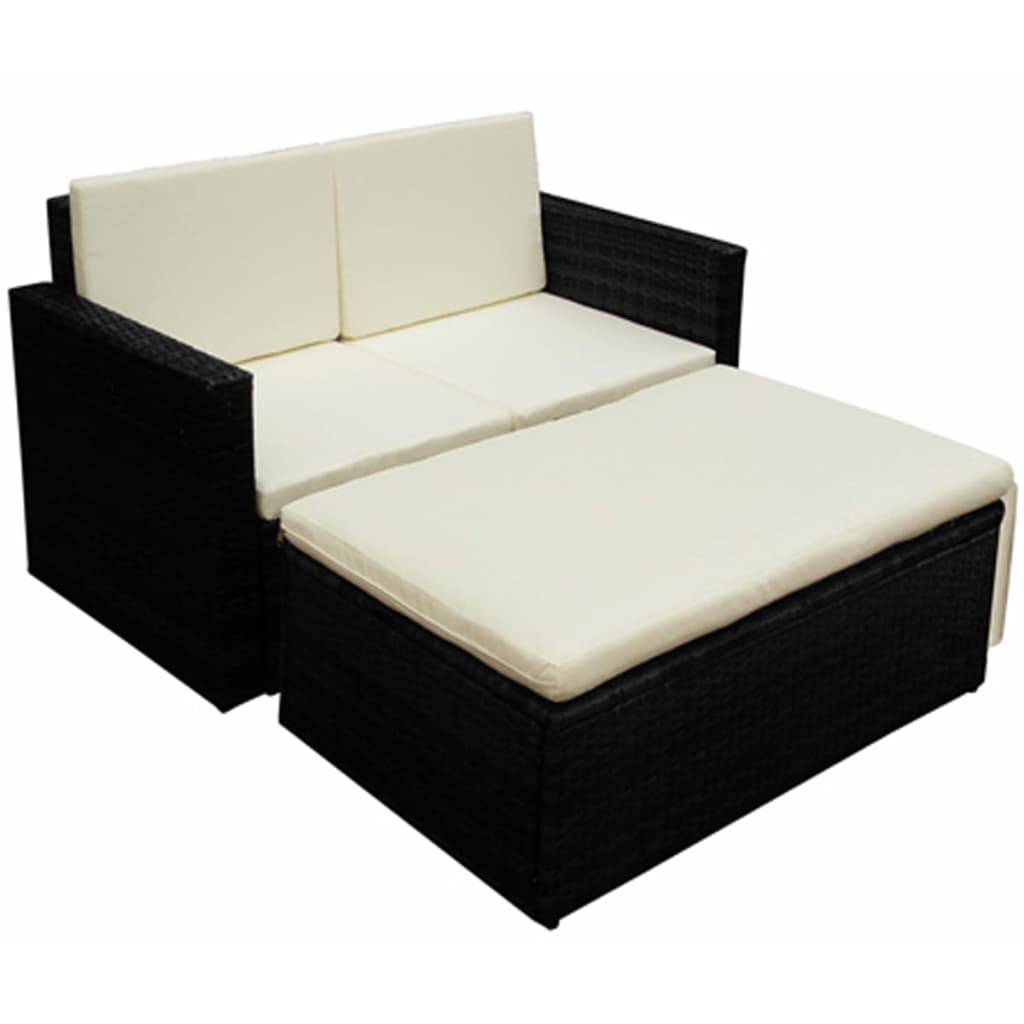 vidaXL 2-tlg. Garten-Lounge-Set mit Kissen Poly Rattan Schwarz