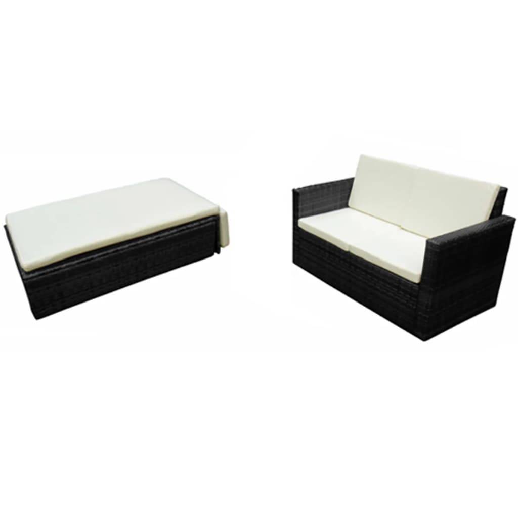 vidaXL 2-tlg. Garten-Lounge-Set mit Kissen Poly Rattan Schwarz
