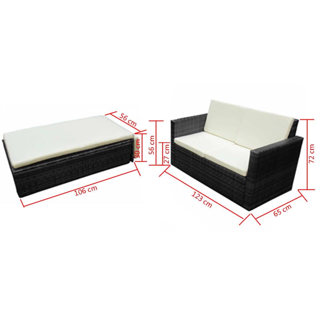 vidaXL 2-tlg. Garten-Lounge-Set mit Kissen Poly Rattan Schwarz