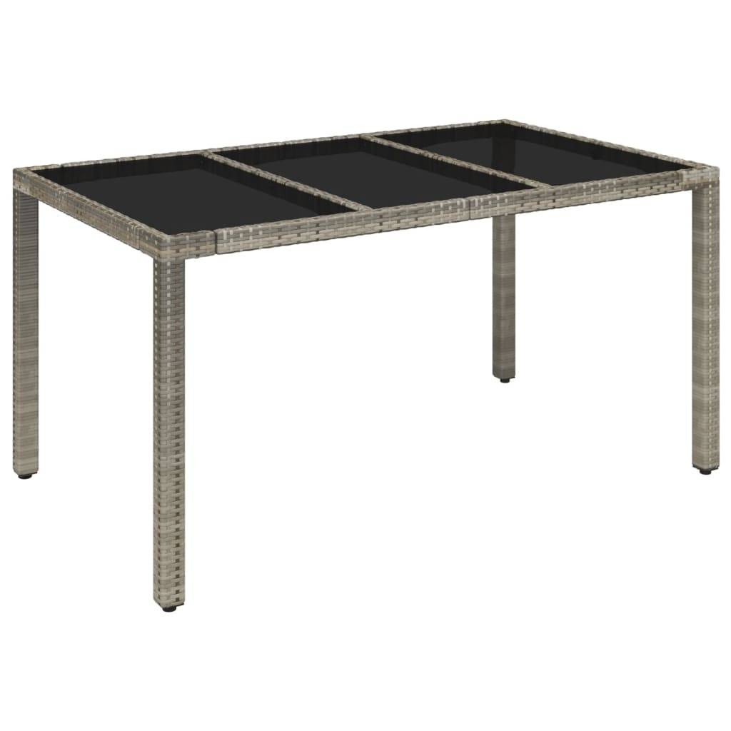vidaXL Gartentisch mit Glasplatte Grau 150x90x75 cm Poly Rattan