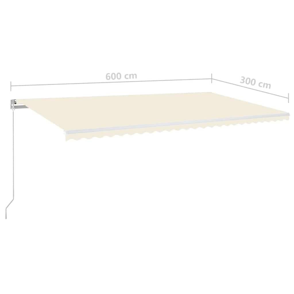 vidaXL Markise Manuell Einziehbar mit LED 600x300 cm Creme