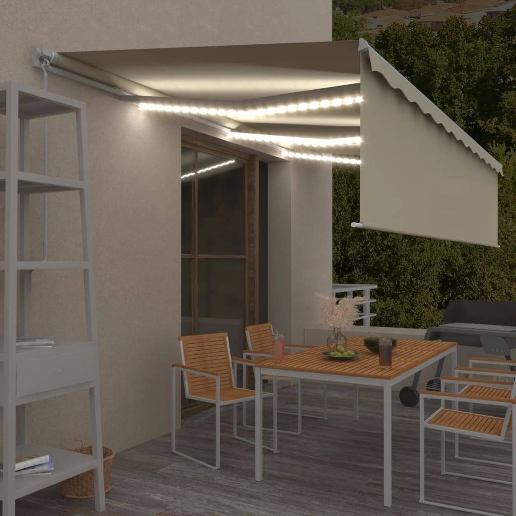 vidaXL Markise Manuell Einziehbar mit Rollo & LED 6x3 m Creme