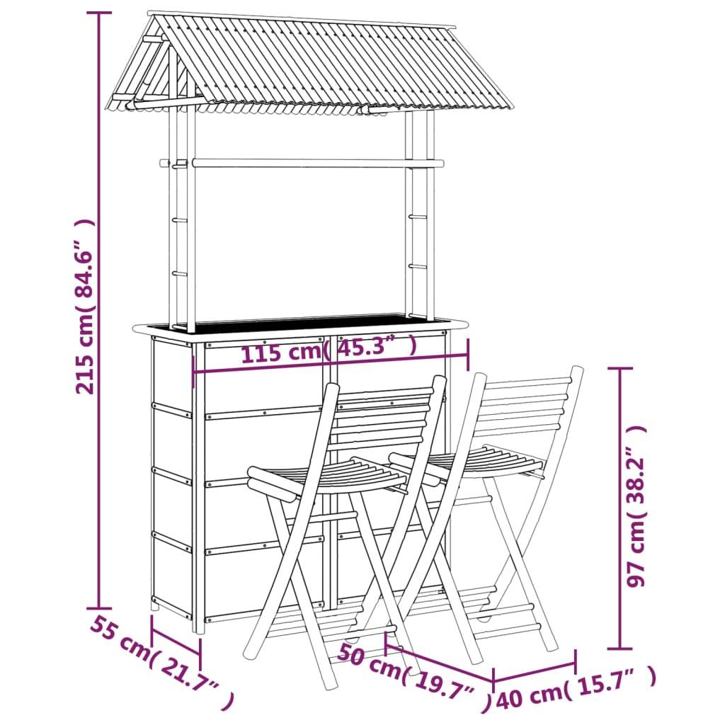 vidaXL 3-tlg. Bar-Set Bambus