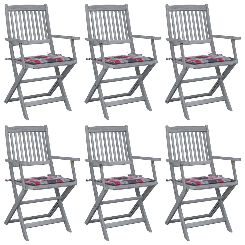 vidaXL Klappbare Gartenstühle 6 Stk. mit Kissen Massivholz Akazie