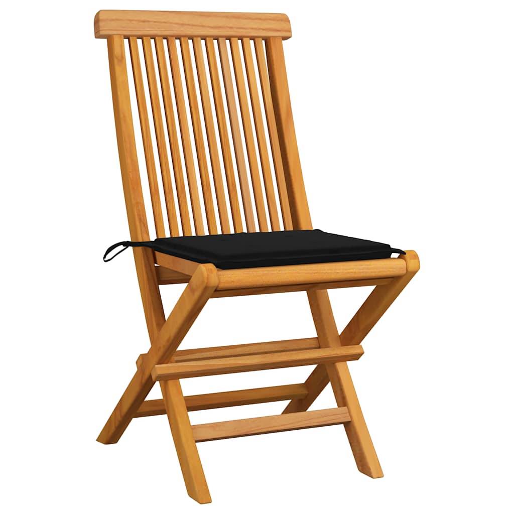 vidaXL Gartenstühle mit Schwarzen Kissen 6 Stk. Massivholz Teak