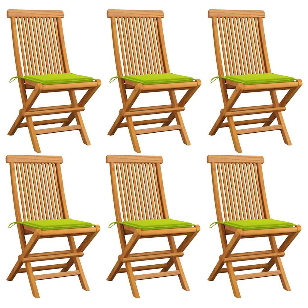 vidaXL Gartenstühle mit Hellgrünen Kissen 6 Stk. Massivholz Teak