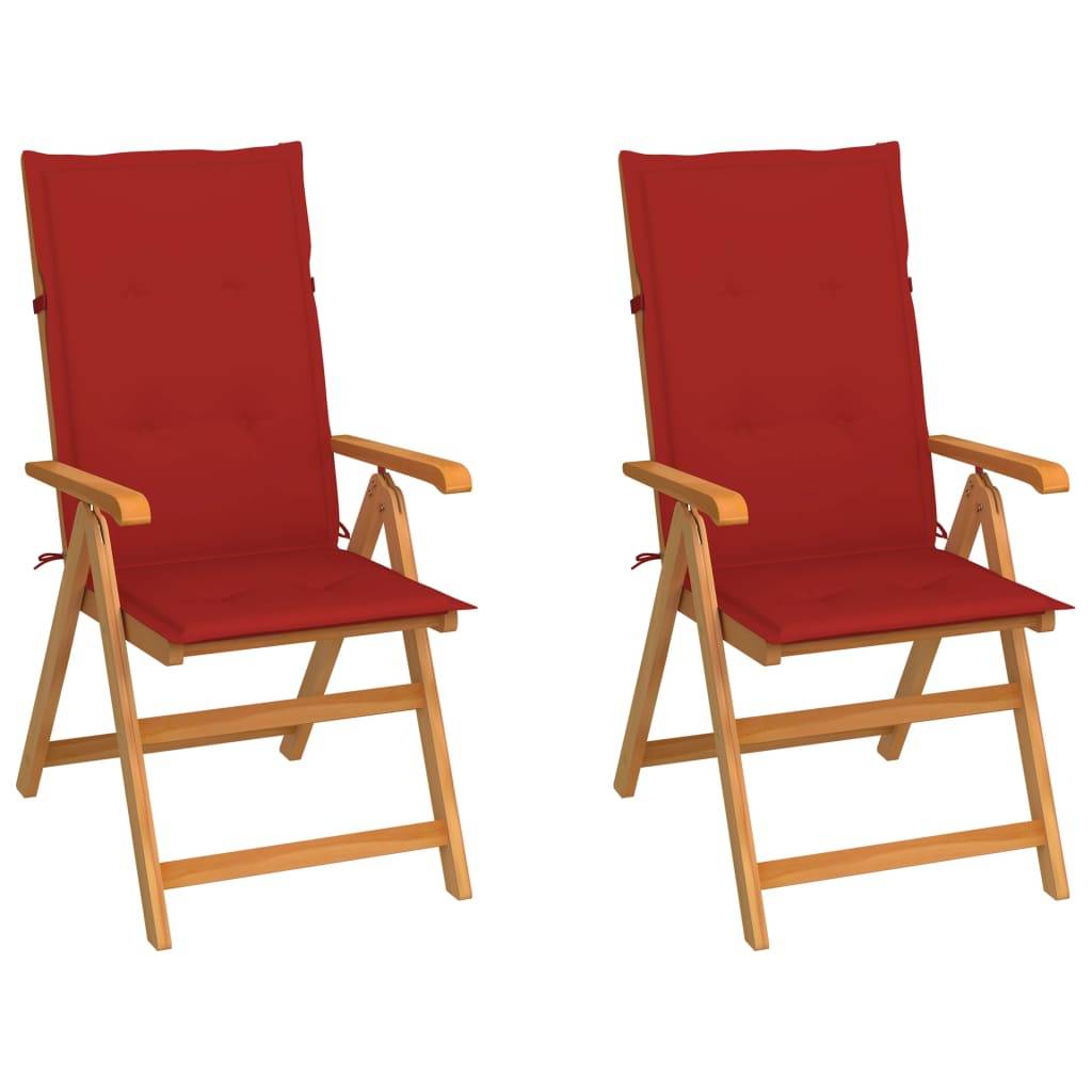 vidaXL Gartenstühle 2 Stk. mit Roten Kissen Massivholz Teak