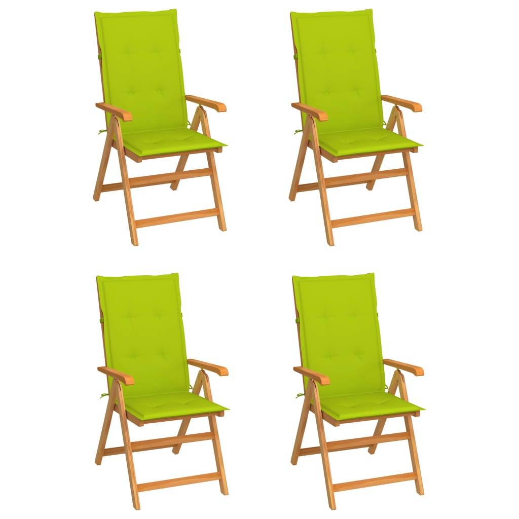 vidaXL Gartenstühle 4 Stk. mit Hellgrünen Kissen Massivholz Teak