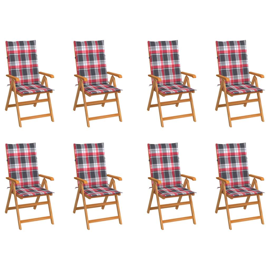 vidaXL Verstellbare Gartenstühle mit Auflagen 8 Stk. Massivholz Teak