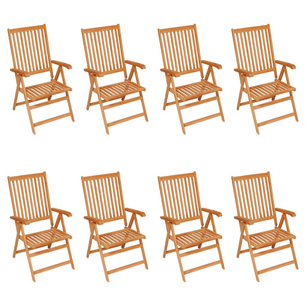 vidaXL Verstellbare Gartenstühle mit Auflagen 8 Stk. Massivholz Teak