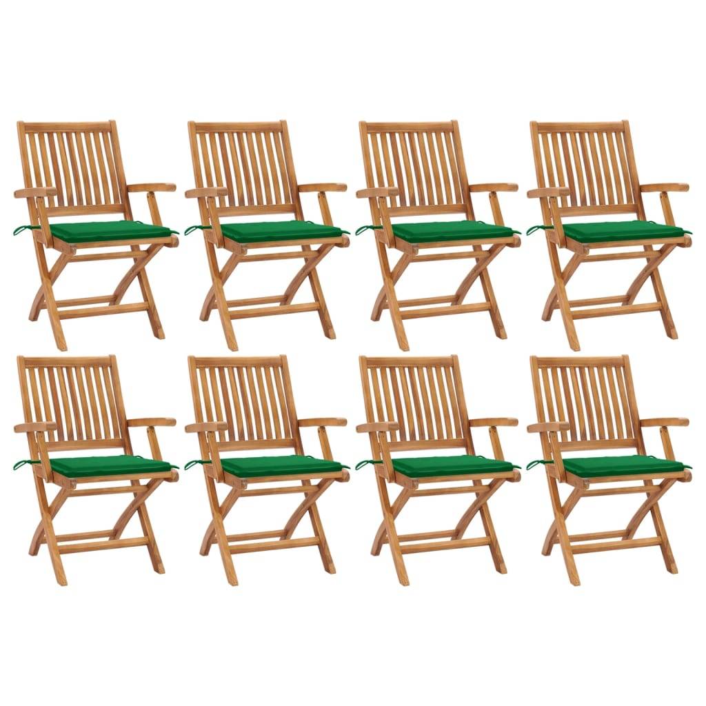 vidaXL Klappbare Gartenstühle mit Kissen 8 Stk. Massivholz Teak