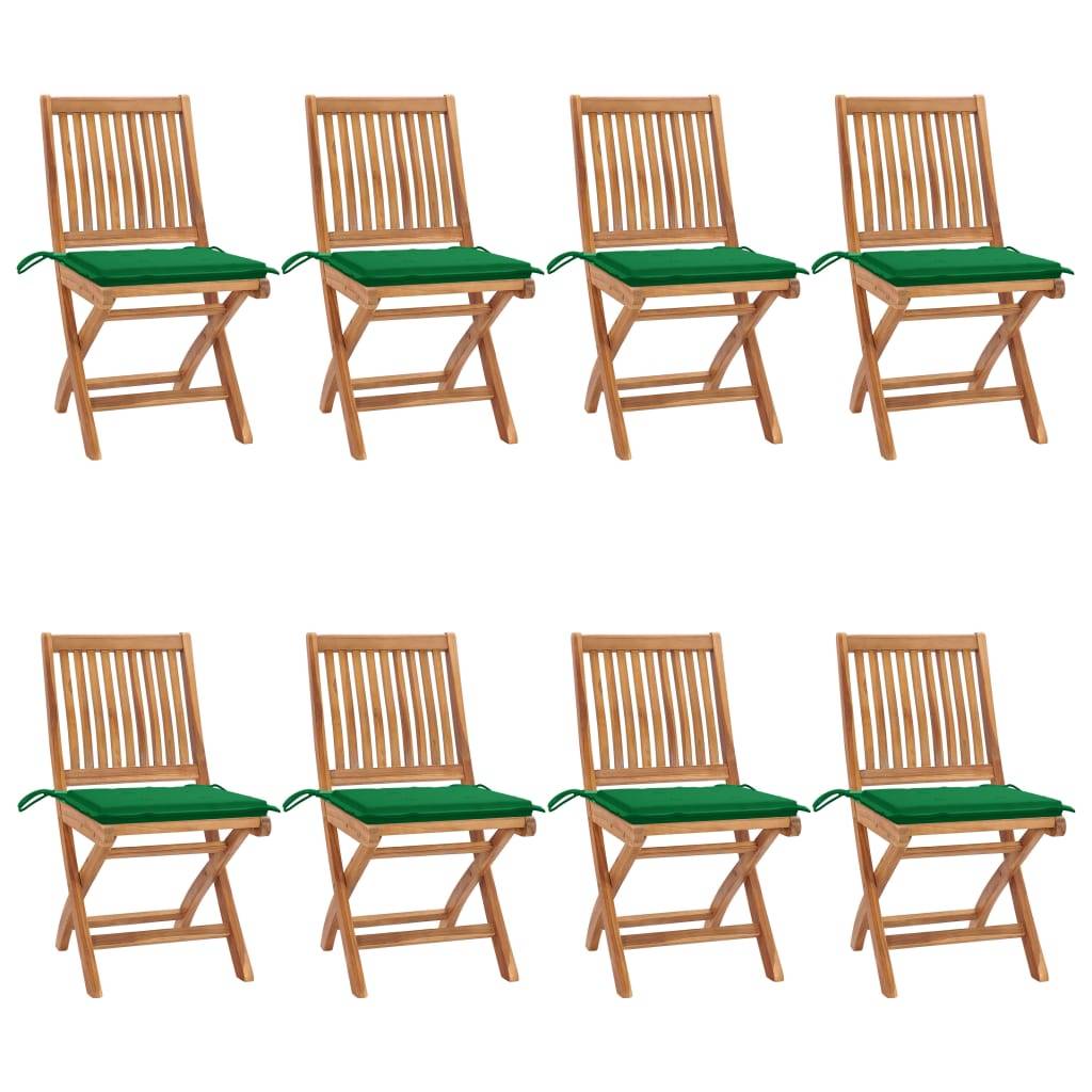 vidaXL Klappbare Gartenstühle mit Kissen 8 Stk. Massivholz Teak