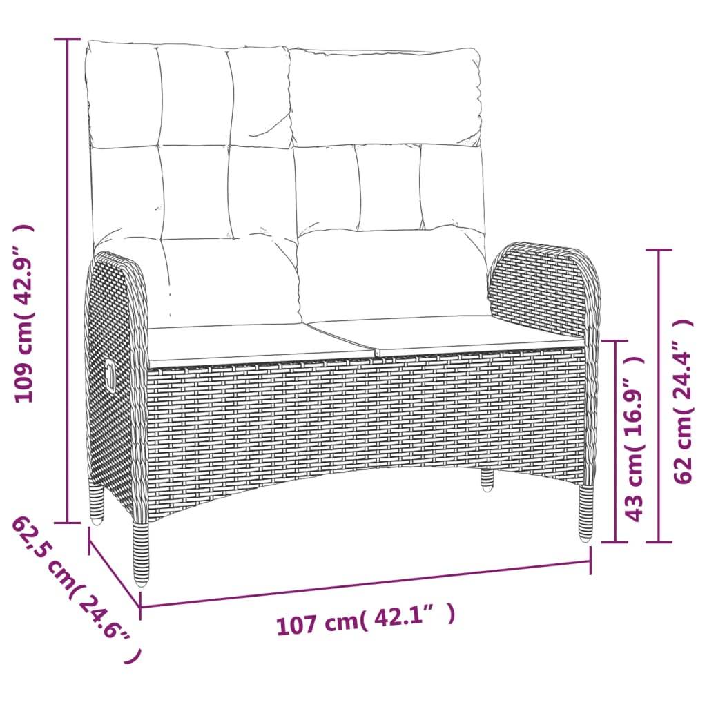 vidaXL Gartenbank mit Liegefunktion und Kissen 107 cm Poly Rattan Grau