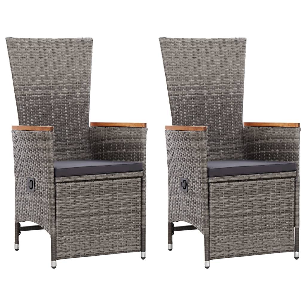 vidaXL Garten-Liegestühle 2 Stk. mit Auflagen Poly Rattan Grau