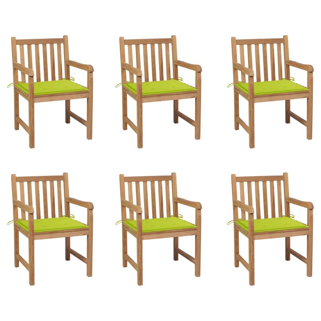 vidaXL Gartenstühle 6 Stk. mit Hellgrünen Kissen Massivholz Teak