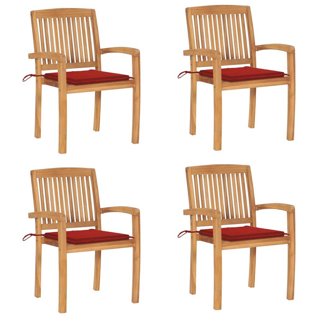vidaXL Stapelbare Gartenstühle mit Kissen 4 Stk. Massivholz Teak