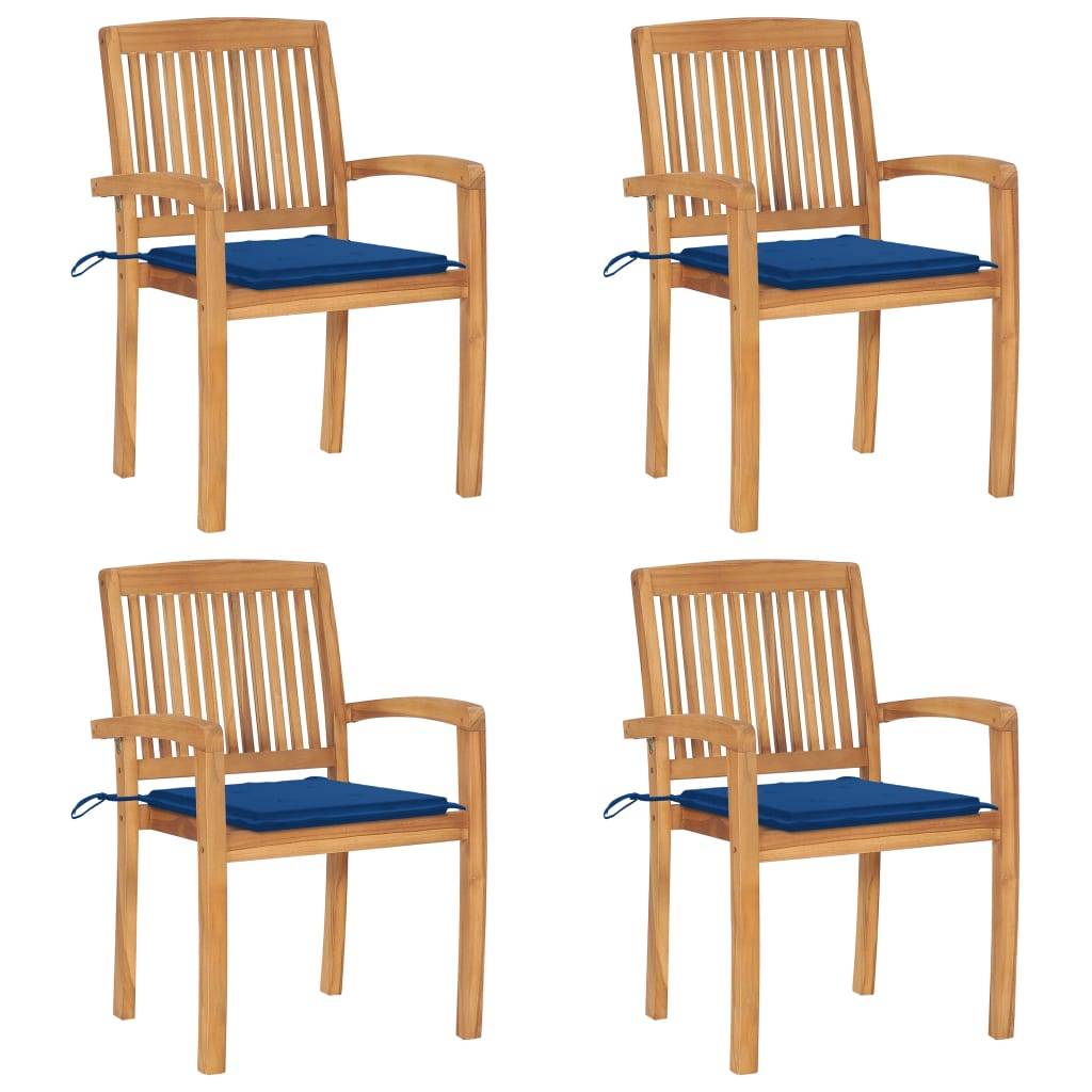 vidaXL Stapelbare Gartenstühle mit Kissen 4 Stk. Massivholz Teak