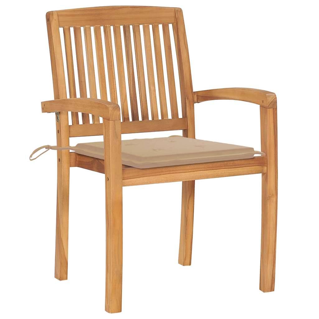 vidaXL Stapelbare Gartenstühle mit Kissen 6 Stk. Massivholz Teak
