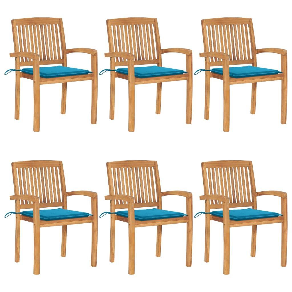 vidaXL Stapelbare Gartenstühle mit Kissen 6 Stk. Massivholz Teak