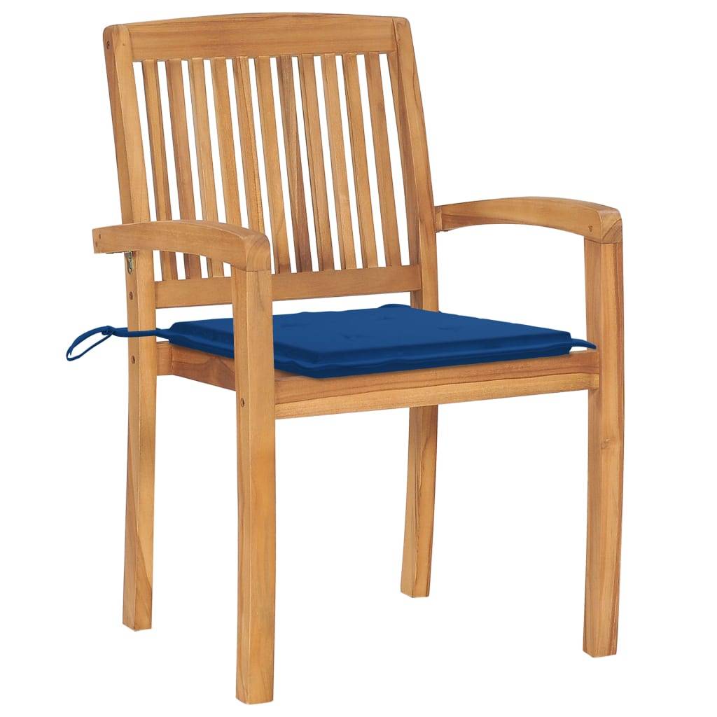 vidaXL Stapelbare Gartenstühle mit Kissen 4 Stk. Massivholz Teak