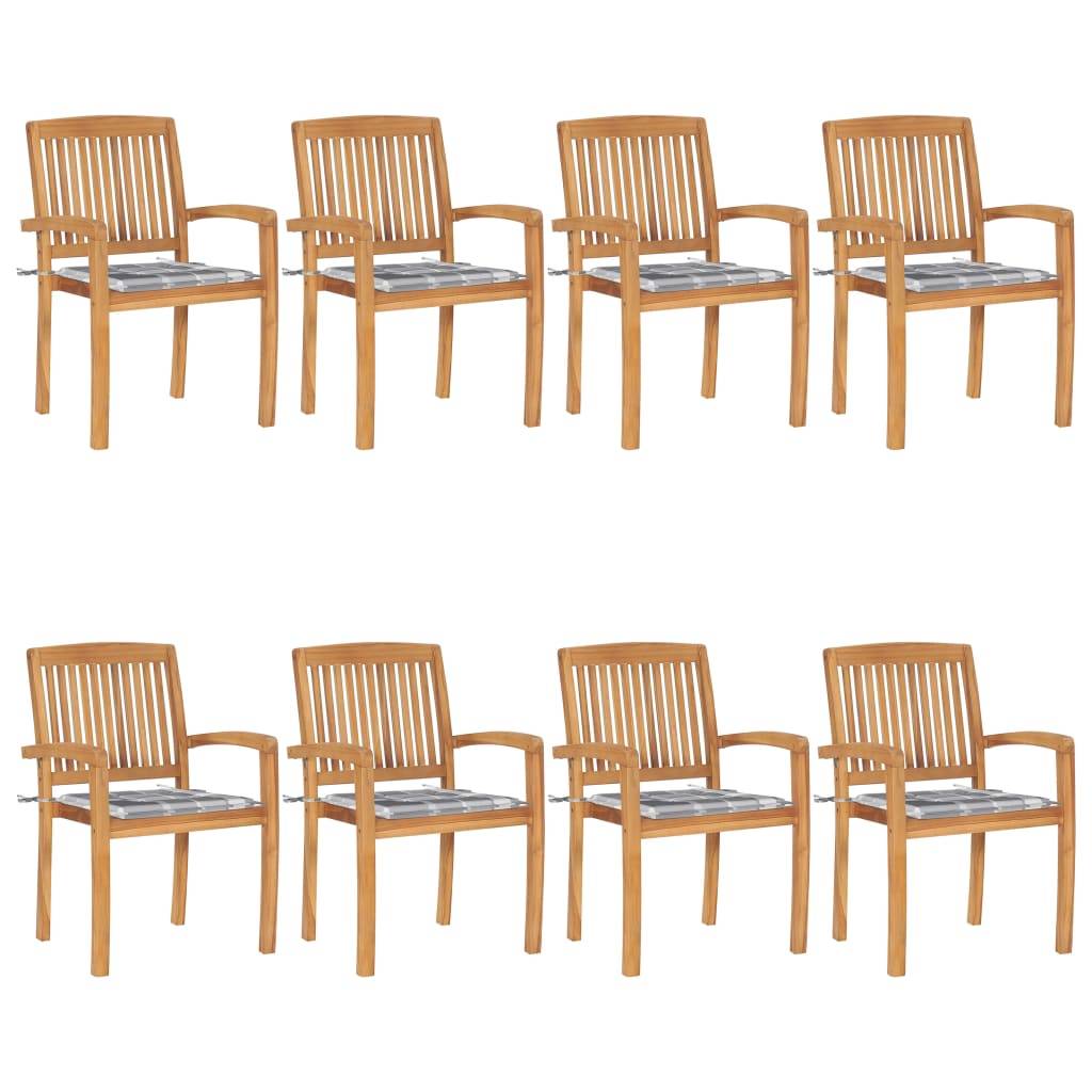 vidaXL Stapelbare Gartenstühle mit Kissen 8 Stk. Massivholz Teak