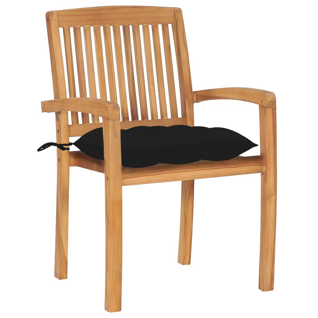 vidaXL Stapelbare Gartenstühle mit Kissen 4 Stk. Massivholz Teak