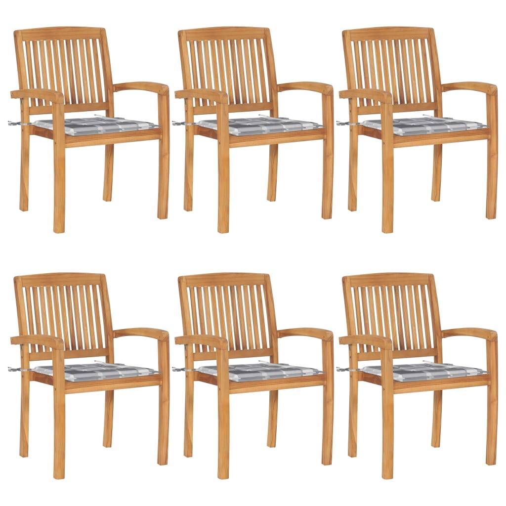 vidaXL Stapelbare Gartenstühle mit Kissen 6 Stk. Massivholz Teak