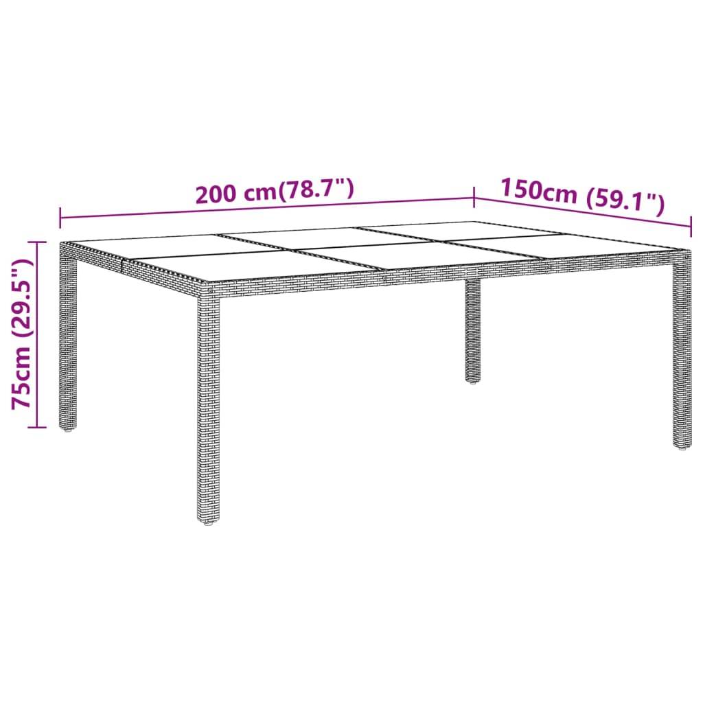 vidaXL Gartentisch mit Glasplatte Braun 200x150x75 cm Rattan
