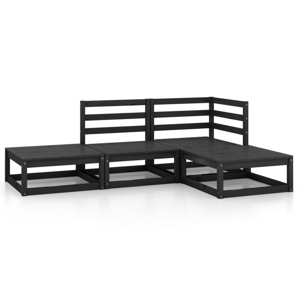 vidaXL 4-tlg. Garten-Lounge-Set Schwarz Massivholz Kiefer