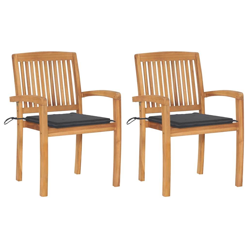 vidaXL Gartenstühle 2 Stk. mit Anthrazit Kissen Massivholz Teak