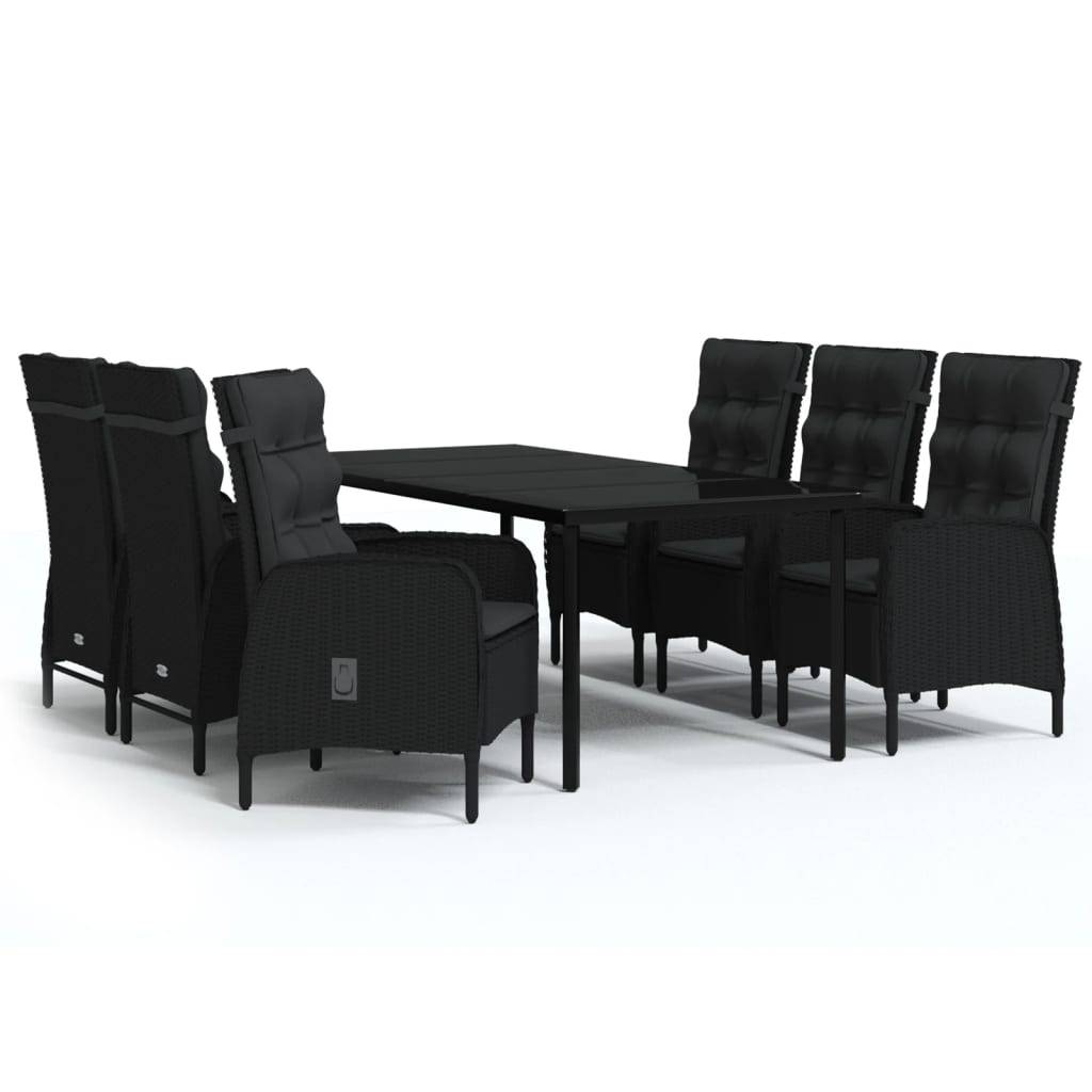 vidaXL 7-tlg. Garten-Essgruppe mit Kissen Schwarz