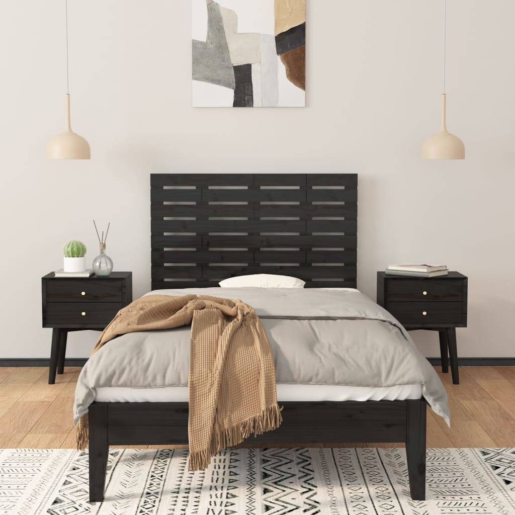vidaXL Wand-Kopfteil Schwarz 81x3x63 cm Massivholz Kiefer