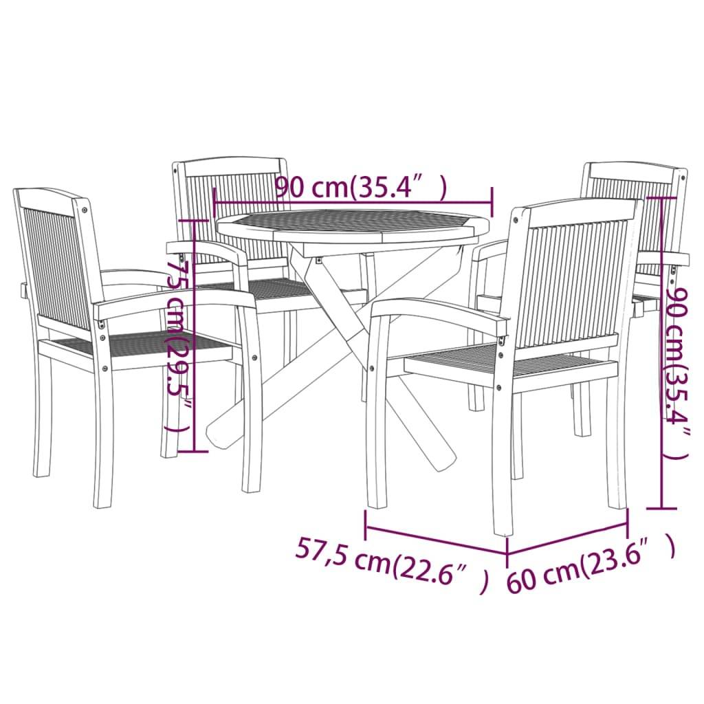 vidaXL 5-tlg. Garten-Essgruppe Massivholz Teak