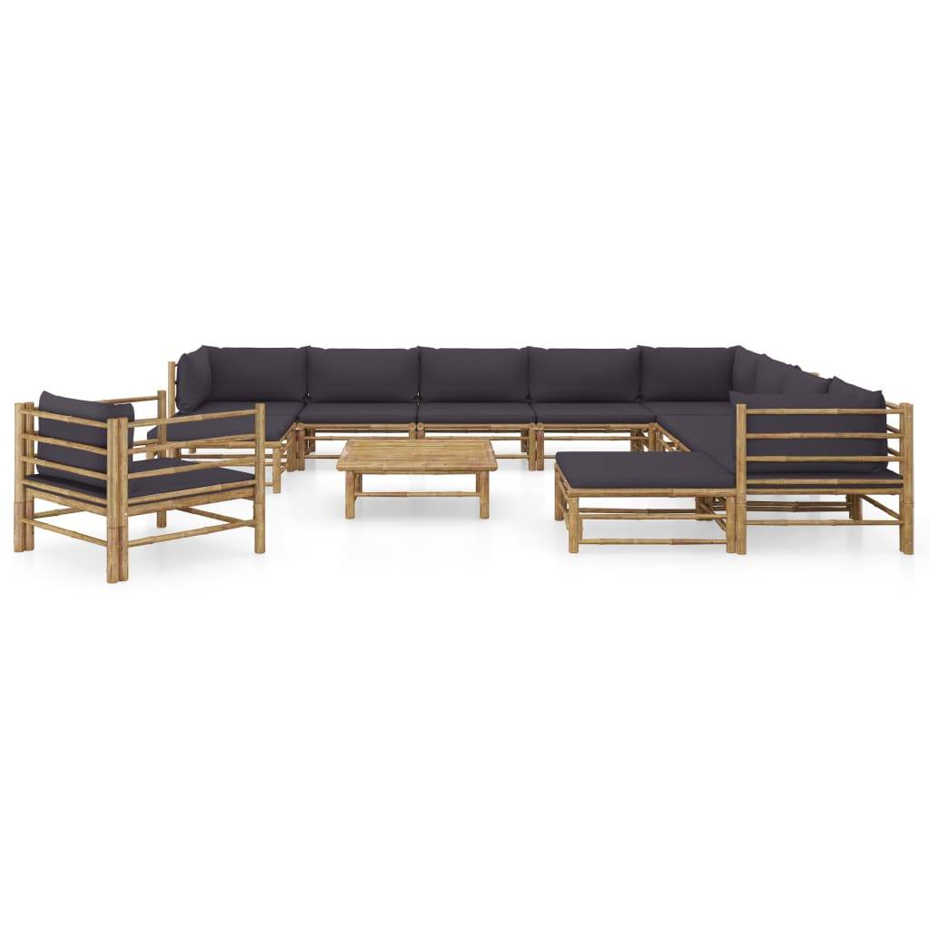 vidaXL 12-tlg. Garten-Lounge-Set mit Dunkelgrauen Kissen Bambus