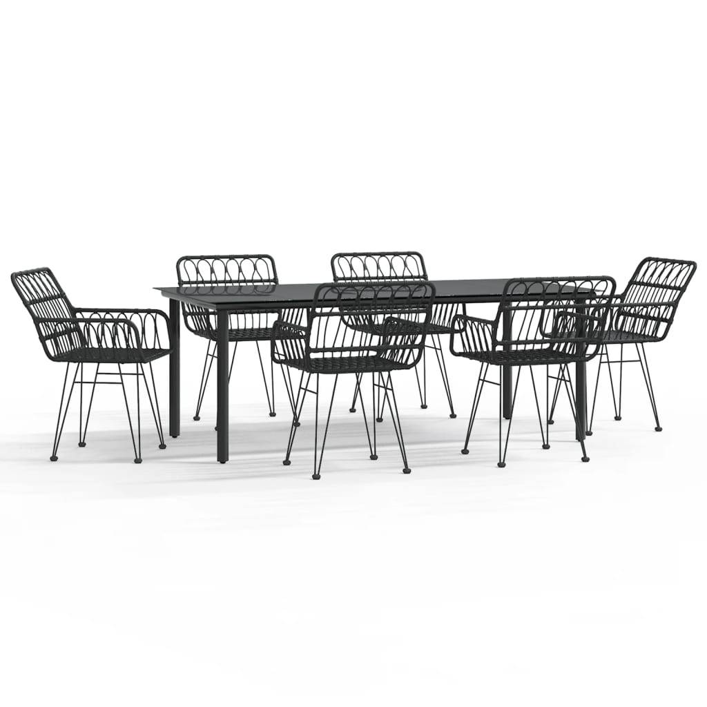 vidaXL 7-tlg. Garten-Essgruppe Schwarz Poly Rattan