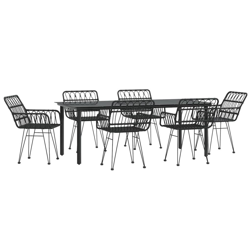 vidaXL 7-tlg. Garten-Essgruppe Schwarz Poly Rattan