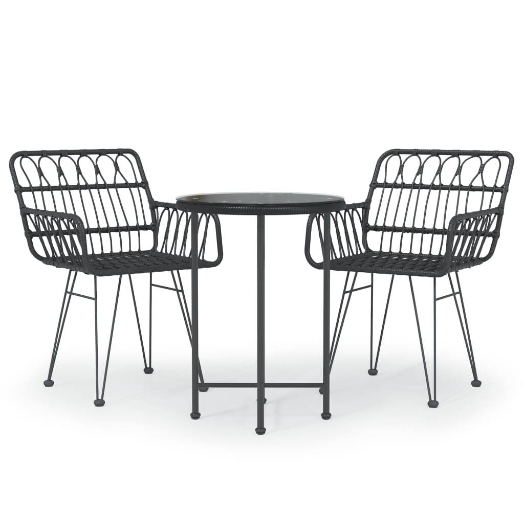 vidaXL 3-tlg. Garten-Essgruppe Schwarz Poly Rattan