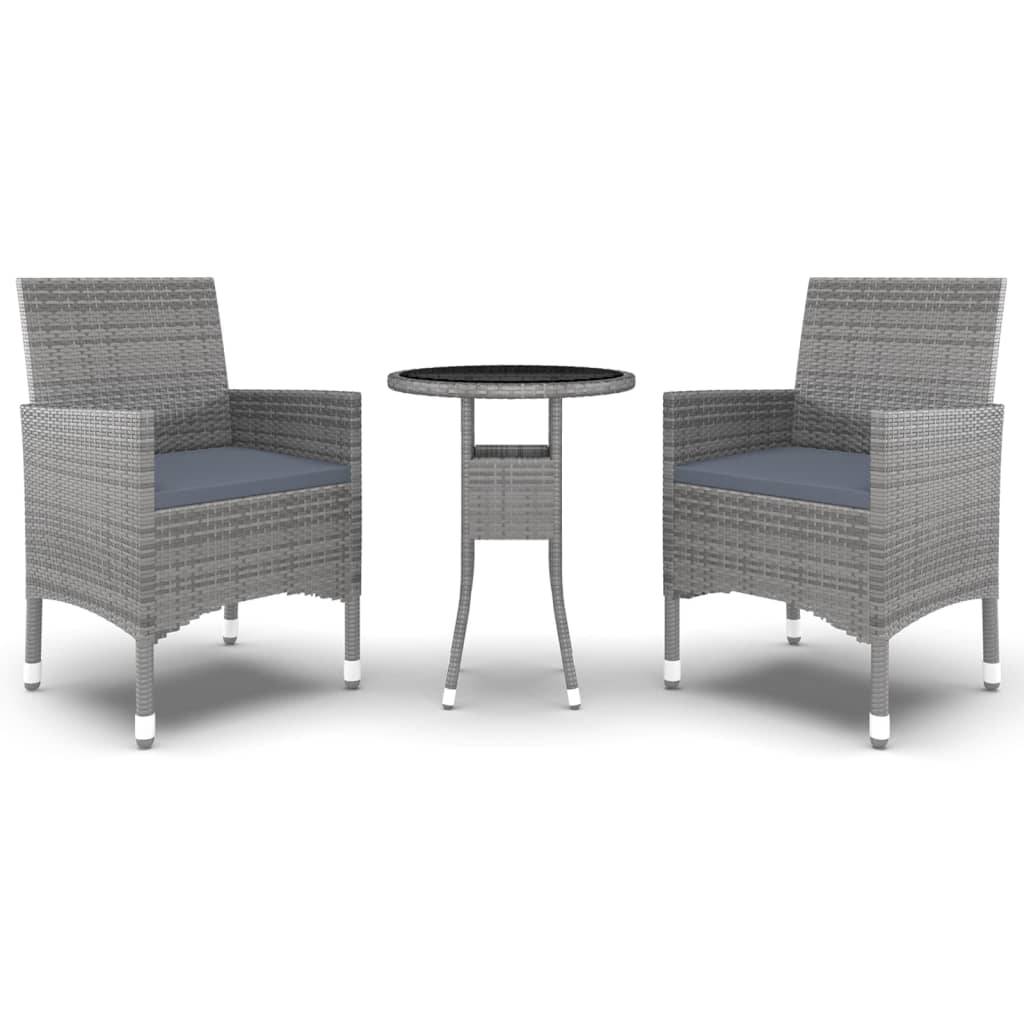 vidaXL 3-tlg. Garten-Essgruppe Poly Rattan Grau