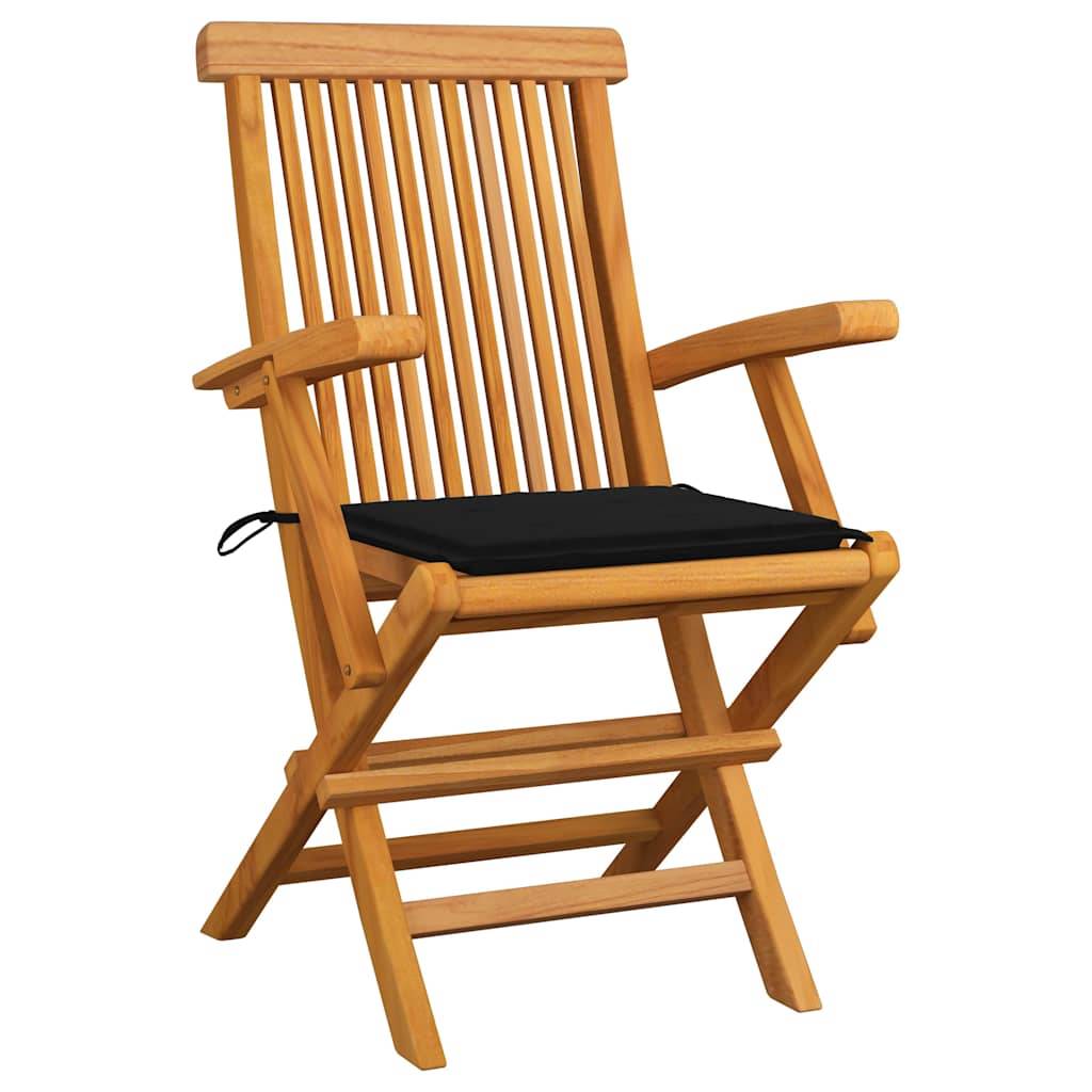 vidaXL Gartenstühle mit Schwarzen Kissen 6 Stk. Massivholz Teak