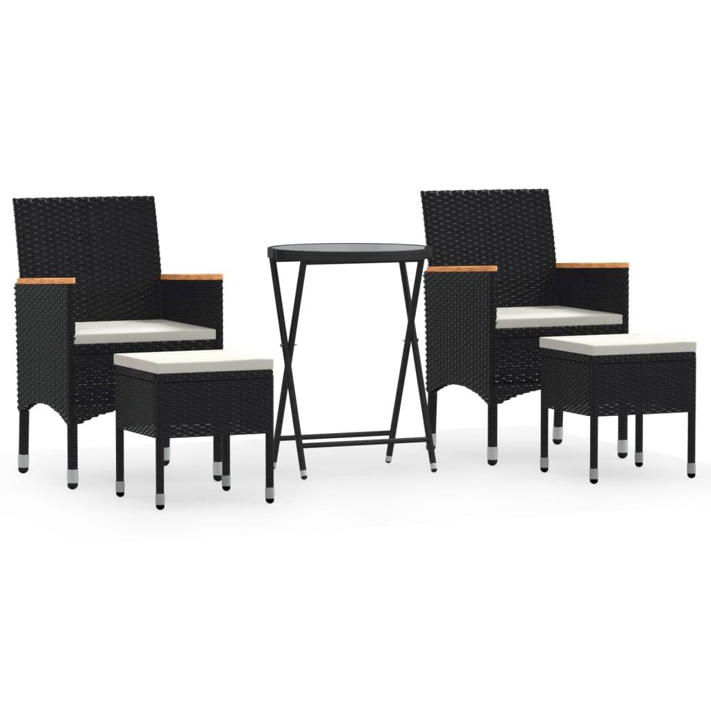vidaXL 5-tlg. Garten-Bistro-Set Poly Rattan und Hartglas Schwarz