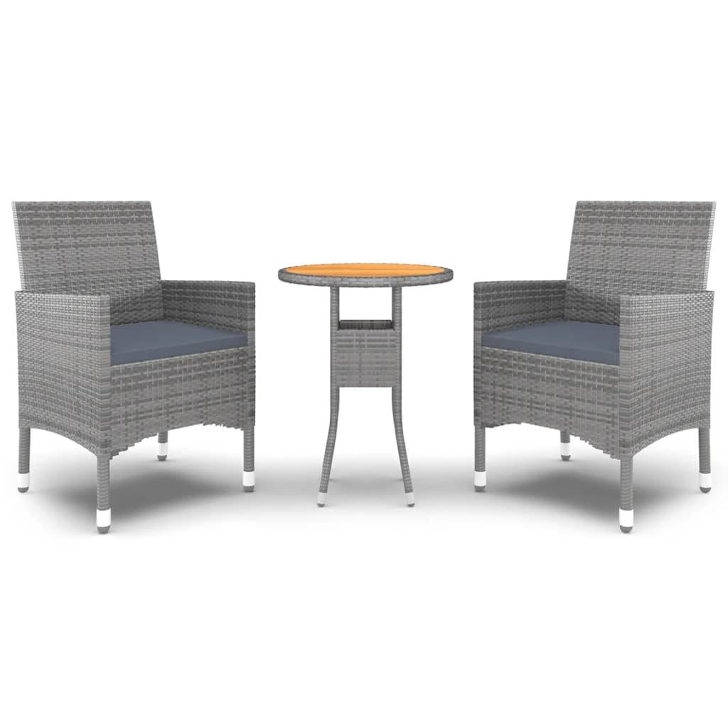 vidaXL 3-tlg. Garten-Essgruppe Poly Rattan Grau