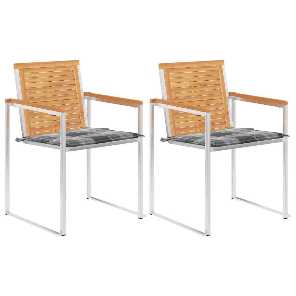 vidaXL Gartenstühle mit Kissen 2 Stk. Massivholz Teak und Stahl
