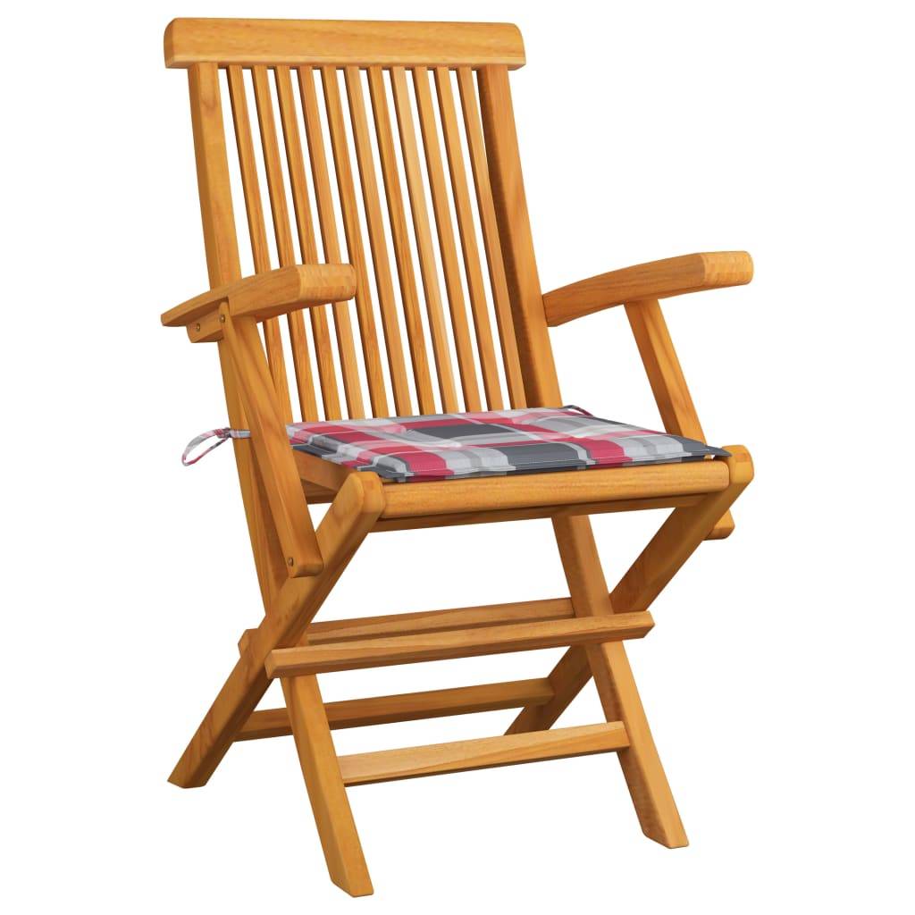 vidaXL Gartenstühle Rote Karomuster-Kissen 6 Stk. Massivholz Teak