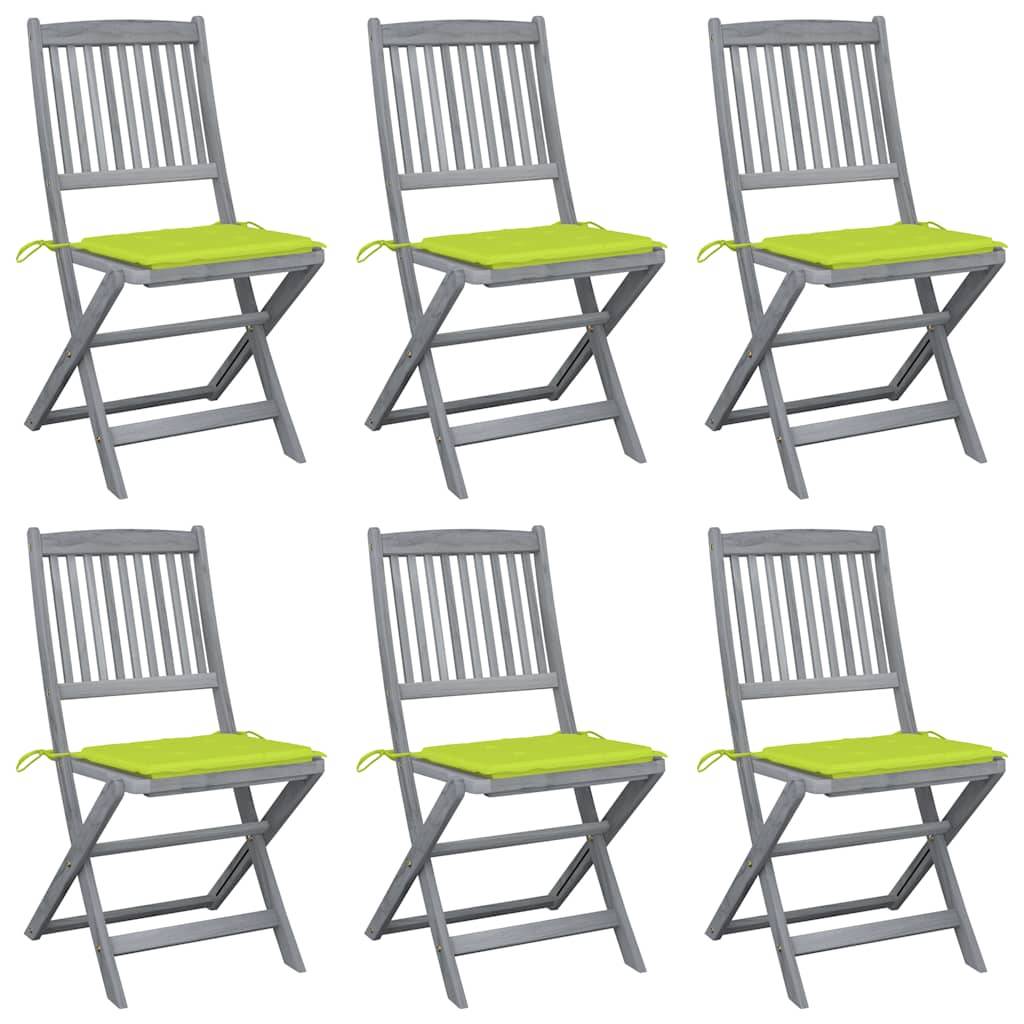 vidaXL Klappbare Gartenstühle 6 Stk. mit Sitzkissen Massivholz Akazie