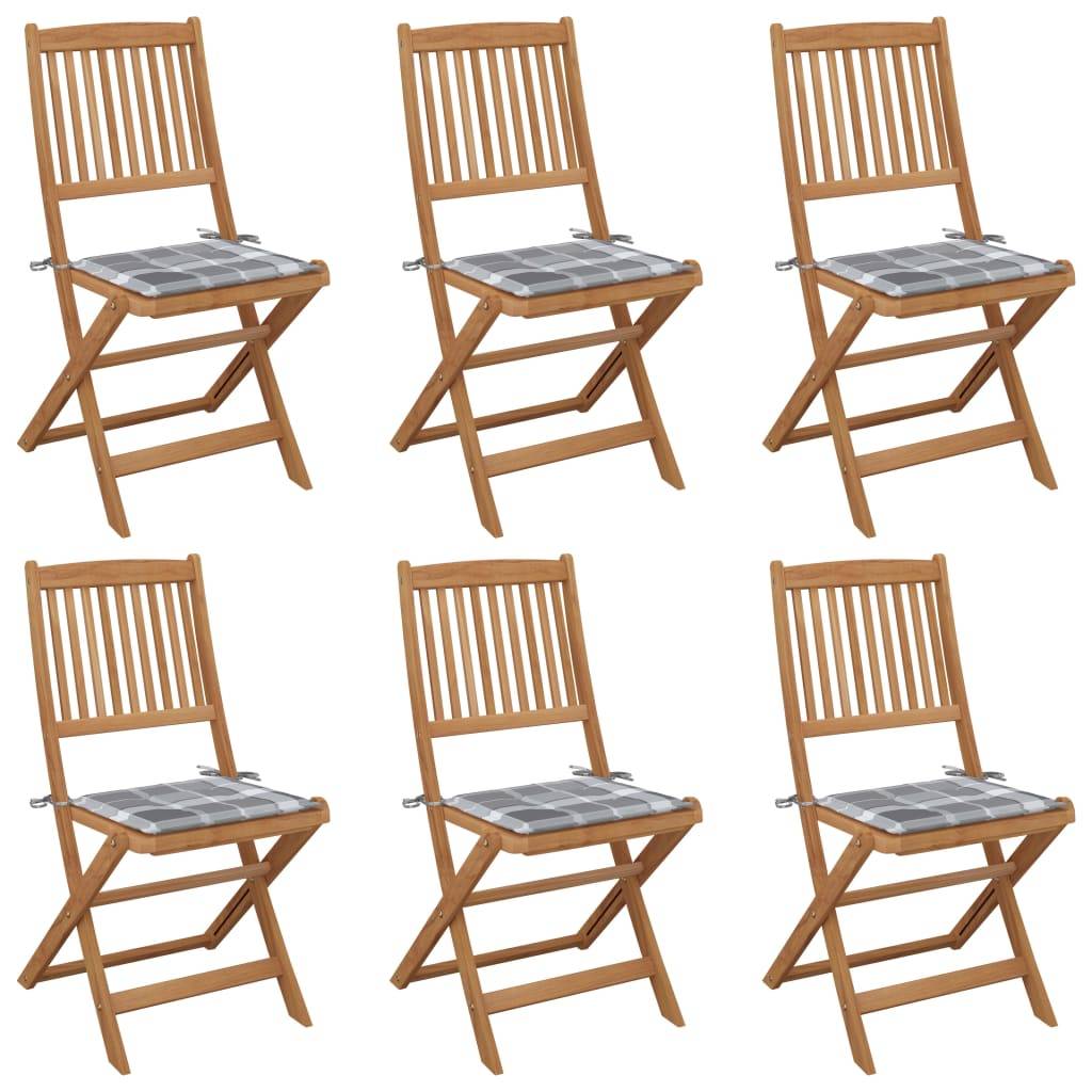 vidaXL Klappbare Gartenstühle 6 Stk. mit Kissen Massivholz Akazie