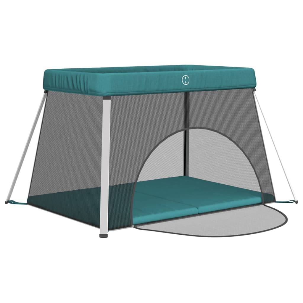 vidaXL Baby-Laufstall mit Matratze Grün Leinenstoff